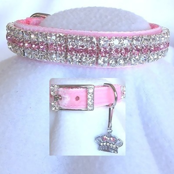 [해외]Rhinestone Dog Collars - Princess in Pink Velvet # 189 (Medium)