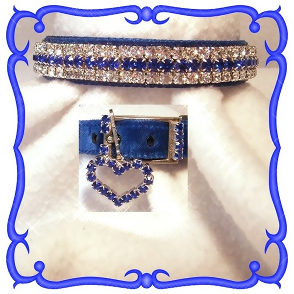 [해외]Rhinestone Dog Collars - Royal Blue Velvet #301 (Medium/Large)