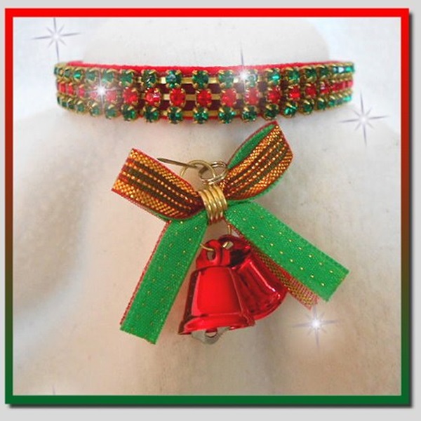 [해외]Rhinestone Dog Collars - Christmas Bells &amp; Red Velvet (Medium/Large)