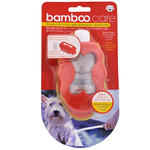 [해외]Bamboo Dog body brush with shampoo applicator
