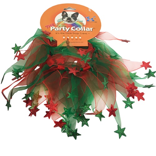 [해외]Holiday Party Collar - Xmas Red &amp; Green Stars - Medium (12)