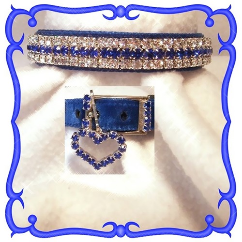 [해외]Rhinestone Dog Collars - Royal Blue Velvet # 301 (Small)
