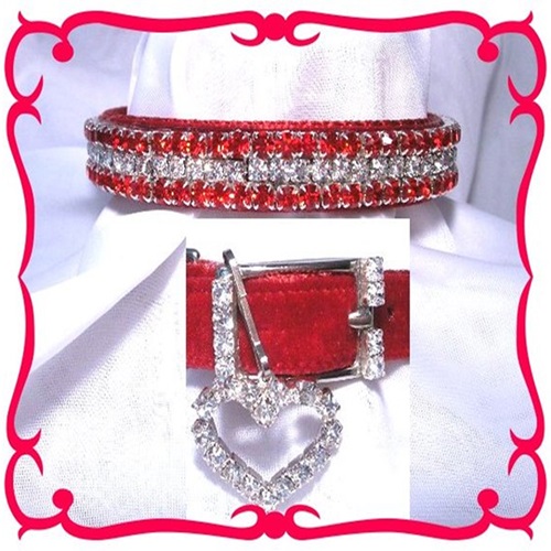 [해외]Rhinestone Dog Collars - Red Velvet &amp; Diamonds # 304 (XSmall)