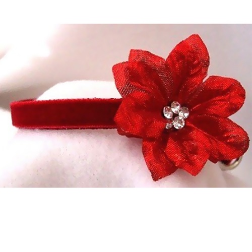 [해외]Rhinestone Dog Collars - Red Velvet Poinsettia - (XSmall)