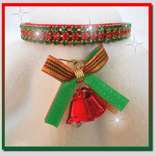 [해외]Rhinestone Dog Collars - Christmas Bells &amp; Red Velvet (XSmall)